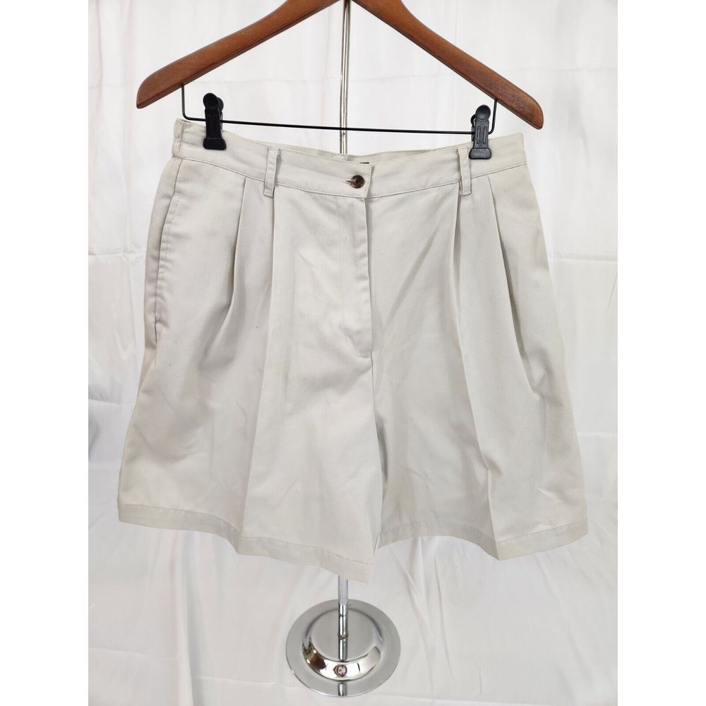 Karen Scott Petites Pleated High Waist Shorts Stone Beige Khaki 14P Vintage